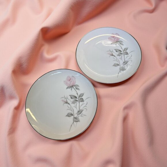 Cathy Rose Fine China 6.25" Bread Dessert Plates Set of 2 Pink Roses Made in Jap - Picture 1 of 5